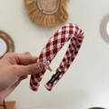Cerchietto fatto a mano con motivo a scacchi rosso e bianco in elegante tweed - Rosso Capodanno-Plaid Bianco Rosso