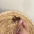 Handmade brown plaid heart hair clip featuring a velvet bow and gold Love pendant - Khaki Heart Duckbill Clip