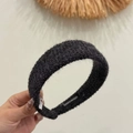 Thick black knitted headband with textured finish and handmade inner lining detail - Gray