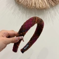 Serre-tête rétro en tweed épais avec motif à carreaux marron, violet et orange - Rose Brun Style (Fait à la Main)