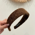 Wide fuzzy felt headband in deep brown with wool texture for a minimalist winter style - Wide Felt Feel Headband / Dark Brown