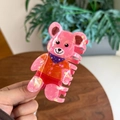 Iridescent pink acrylic bear claw clip with colorful rainbow finish for hair styling - Pink Yellow Clothes Bear