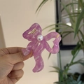 Elegante pinza para el pelo de acetato morado con lazo y adorno de perla central grande - Púrpura Uva