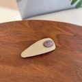 Detailed view of beige fabric snap hair clip with a brown cute tag on wood surface - Cute Gray Green Solid Tear Drop BB Clip