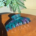 Grande molletta per capelli in acetato con motivo marmorizzato blu viola su legno - Cielo Stellato Van Gogh - Pinza 7 Denti