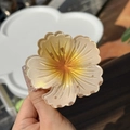 Close-up of a gradient amber floral hair claw clip with delicate pearlescent glitter finish - Orange Yellow Center