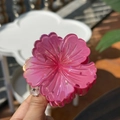 Detail of pink resin flower hair claw clip with glossy laser texture and transparent finish - Five-Petal Claw / Deep Rose Pink Laser-Deep Rose Pink Stamen
