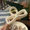 Pinza per capelli a fiocco quadrato crema da 10 cm con finitura lucida e molla dorata - Bianco