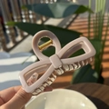 Elegante pinza per capelli a fiocco crema da 10 cm per donna con finitura lucida e molla oro - Grigio Pietra