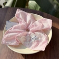 Detail von rosa kariertem Haargummi mit weißer Spitze und kleiner silberner Schleife - Rosa Karierte Spitze Schleife Haargummi
