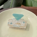 Elegant acetate shark hair claw clip with blue diamond accent and white pearl finish - Diamond Perfume Bottle Claw / Lake Blue