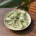 French style light green oversized satin silk hair scrunchie with a soft pearly luster - Light Green