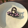 Grande pince à cheveux noire à pois roses et verts pour un style rétro élégant - Rose Vert Pois Cœur Vert Pince
