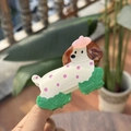 Pinza per capelli a forma di cane in acetato con pois rosa in stile francese - Cane Bianco a Pois Rosa