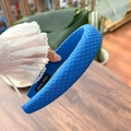 Thick waffle textured bright blue headband with handmade label for women hair styling - Sapphire Blue
