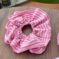 Coletero extragrande de rayas rosas estilo fresa dulce con etiqueta de marca tejida - Coletero de Doble Capa Rayado Rosa Fucsia / Rosa rosa a rayas