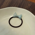 Double-layered blue bow hair tie with pearls and crystals for high ponytail styling - Mint Blue