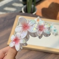 Elegante pinza para el cabello holográfica con tres flores degradadas para mujer - Flor Irisada Rojo Claro