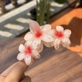 Molla per capelli con tre fiori sfumati rosa e finitura effetto gelatina lucida - Rosa