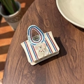 Pinza per capelli a forma di borsa a righe color crema con decoro a cane bianco - Clip Borsa Orso Striscia Blu Rosso