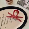 Elegante pinza per capelli a fiocco rosso lucido con molla dorata su base decorativa - Pinza Grande con Fiocco X / Rosso anfora