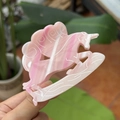 Pink marble acetate hair claw clip in a cute cartoon animal shape for women's hairstyle - Pink White Unicorn Claw Clip