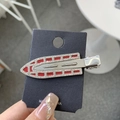 Detail showing red enamel duckbill hair clip with sparkling rhinestone edges - Rhinestone Red Grid Silver (Traceless Clip)