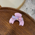 Sweet purple acetate hair claw clip with iridescent bow decoration on wooden tray - Small / Pink Purple Bowknot Style