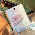 Juego de pinzas para el cabello de acrílico rosa con corazones y flores en tarjeta - Clip Lateral de Flor de Cuadros Rosa Corazón Rosa