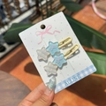 Set de cuatro pinzas para el cabello en forma de estrella con cuadros azules y lazos - Estilo Estrella Lazo Cuadros Azul
