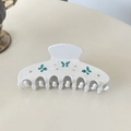 Large glossy white hair claw clip with blue butterfly design and sparkling rhinestones - White Butterfly With Rhinestones (10.5cm)