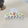 White butterfly hair claw with lemon patterns and sparkling rhinestones for women - White Lemon With Rhinestones (10.5cm)