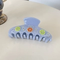 Pince à cheveux mauve avec motifs citron et orange ornés de strass brillants et paillettes - Bleu Citron Avec Strass (10.5cm)