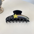 Grande pince à cheveux noire avec une étoile souriante et motif arc-en-ciel - Noir Arc-en-ciel Étoile Avec Strass (10.5cm)