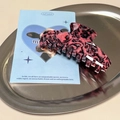 Pink marble texture acetate hair claw clip for women on a decorative metal tray - Square Edge Claw Clip / Strawberry Lava