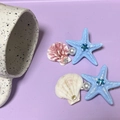 Juego de pinzas para el cabello marinas con estrella de mar azul conchas y perlas - Clip Lateral Estrella de Mar Perla Concha / Azul Océano