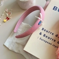 Serre-tête vichy rouge à carreaux avec nœud blanc et détail perle LOVE élégant - Serre-tête À Carreaux Roses Nœud Blanc