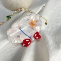 Cute acetate shell hair claw clip with red bow and smiling starfish accessory - Red Bow Pearl - White Scallop Claw