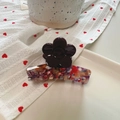 Floral acetate hair claw clip with colorful marble pattern and purple flower design - Approx 6cm / Purple Red - Red Multi-color
