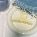 Minimalist cream yellow hair claw clip for thick hair displayed on ceramic plate - Creamy Yellow Rectangle Round Large