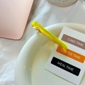 Elegant yellow acetate hair clip with gold metal base and handmade lettering detail - Gold Label Barrette / Transparent Fluorescent Yellow