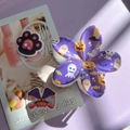 Pinza per capelli a fiore viola con motivi di zucca e fantasma di Halloween per festività - Base Viola Fantasma Zucca Pipistrello Fiore Molletta