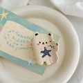 Linda pinza para el cabello de oso crema y estrella de mar azul, accesorio de acetato - Oso Estrella de Mar
