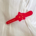 Translucent red heart hair clip with yellow five-star pattern and ZHONG GUO text - Red Star-Shaped Side Hair Clip