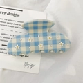 Pinza para el pelo de cuadros azules con flores y cristales para coletas altas - Azul