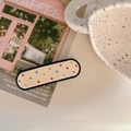 Minimalistische beige Acetat-Haarklammer mit bunten Strasssteinen und schwarzem Rand - Bunte Strass Farblock Federclip (ca. 6.5cm) / Beigeweiß mit Schwarz