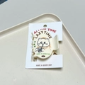 Detail view of cream resin cat hair clip with green rhinestones and lazy time text design - Milk White-Green Rhinestone-Cat Coffee Claw Clip