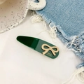 Dark green acetate hair clip with cream bow detail and gold France Handmade logo - Off-White Bow - Dark Green - BB Clip