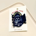 Detail of navy blue cat hair clip with rhinestones and lazy time print on card - Navy-Champagne Rhinestone-Cat Coffee Claw Clip