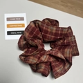 Elastico per capelli a quadri marrone rosso con tessuto a doppio strato - Plaid Rosso Retrò Doppio Strato Bordo Ondulato